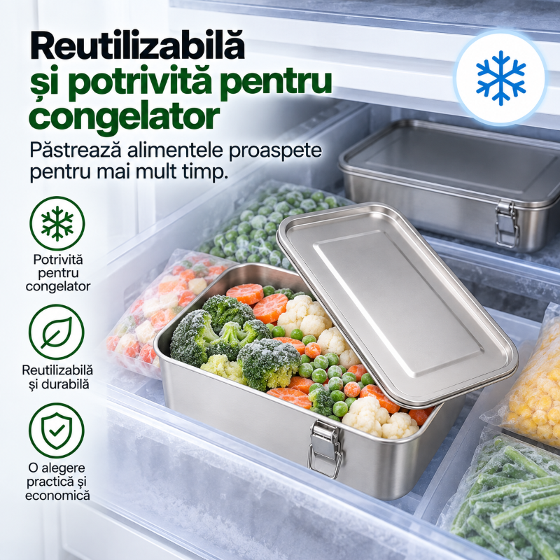 Caserolă reutilizabilă și potrivită pentru congelator